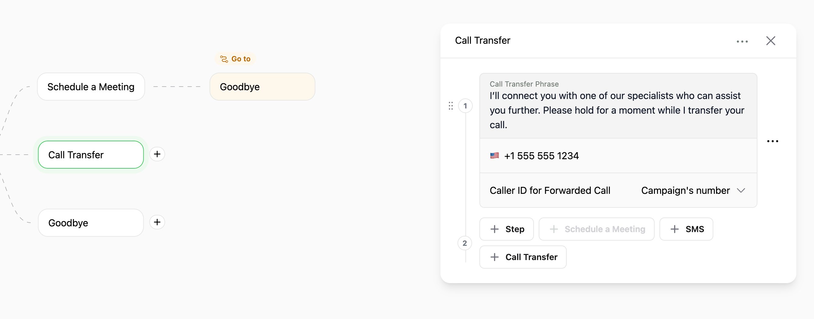 Forwarding a call with a step