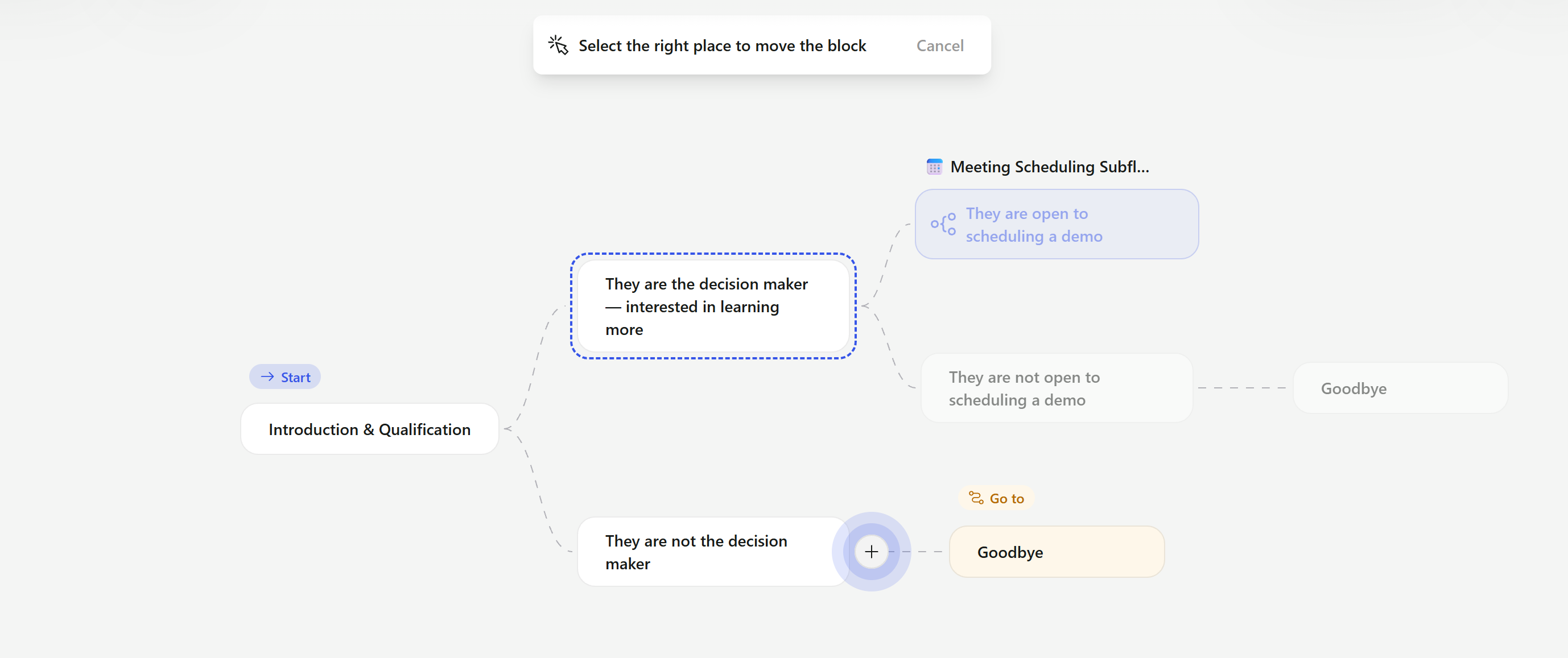 Move mode with the prompt to select the new position for the block