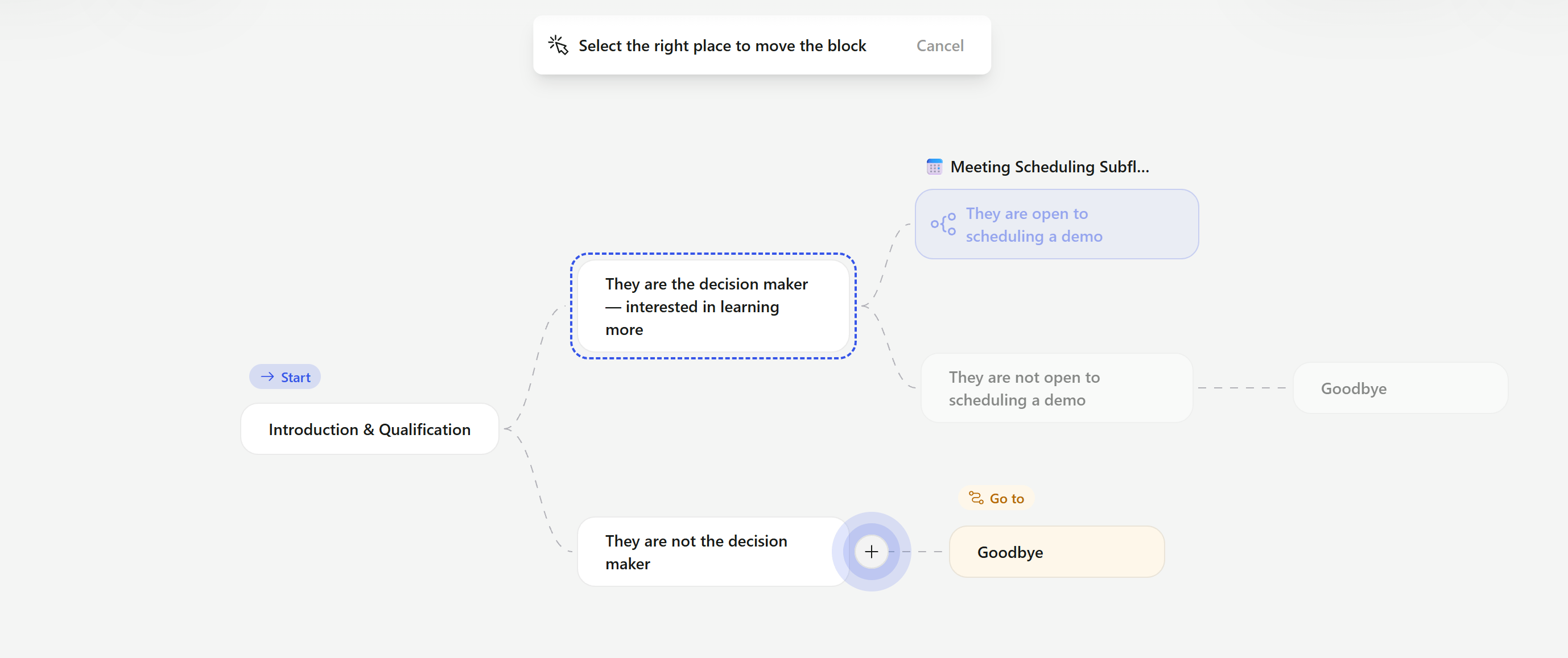 Move mode with the prompt to select the new position for the block