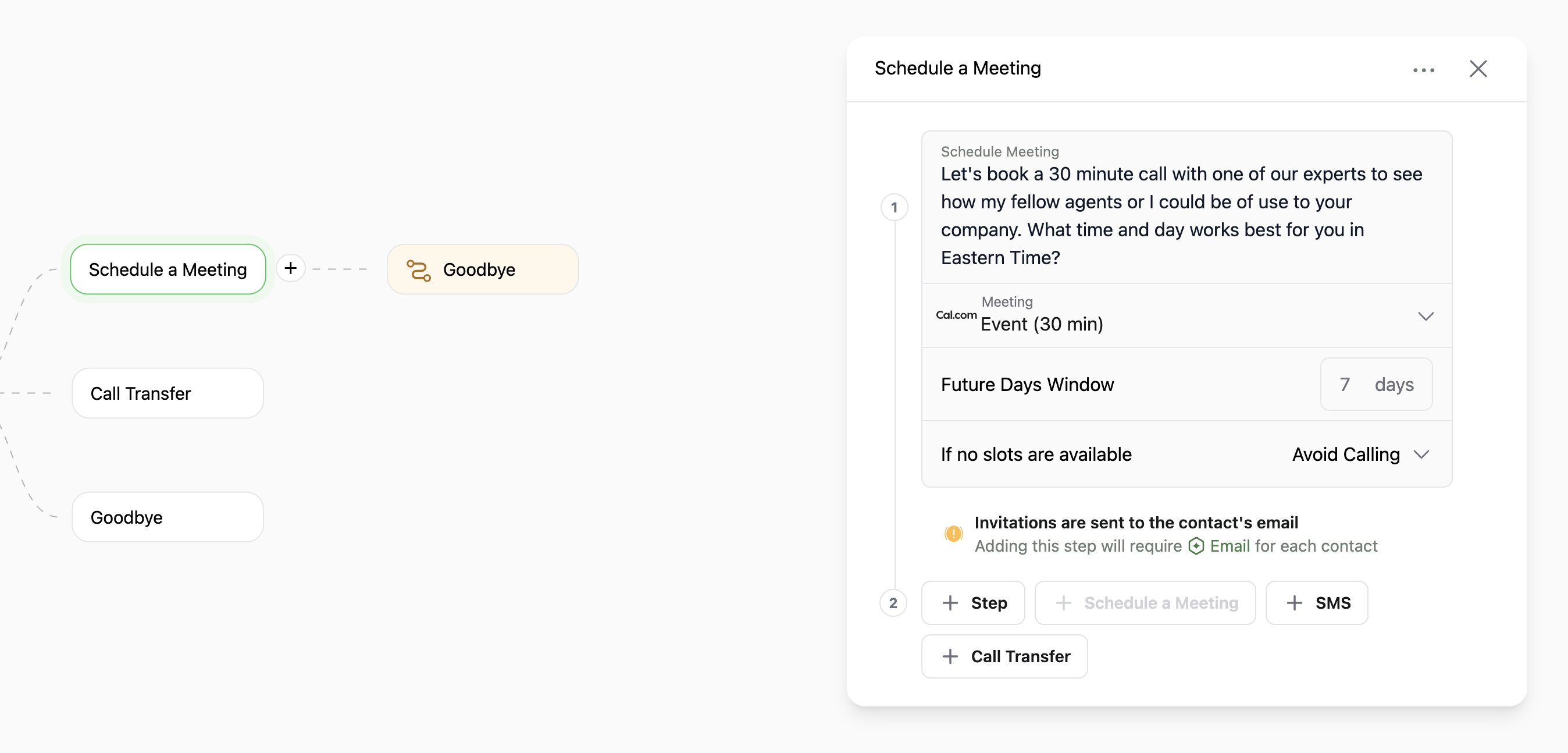 Scheduling a meeting from a step