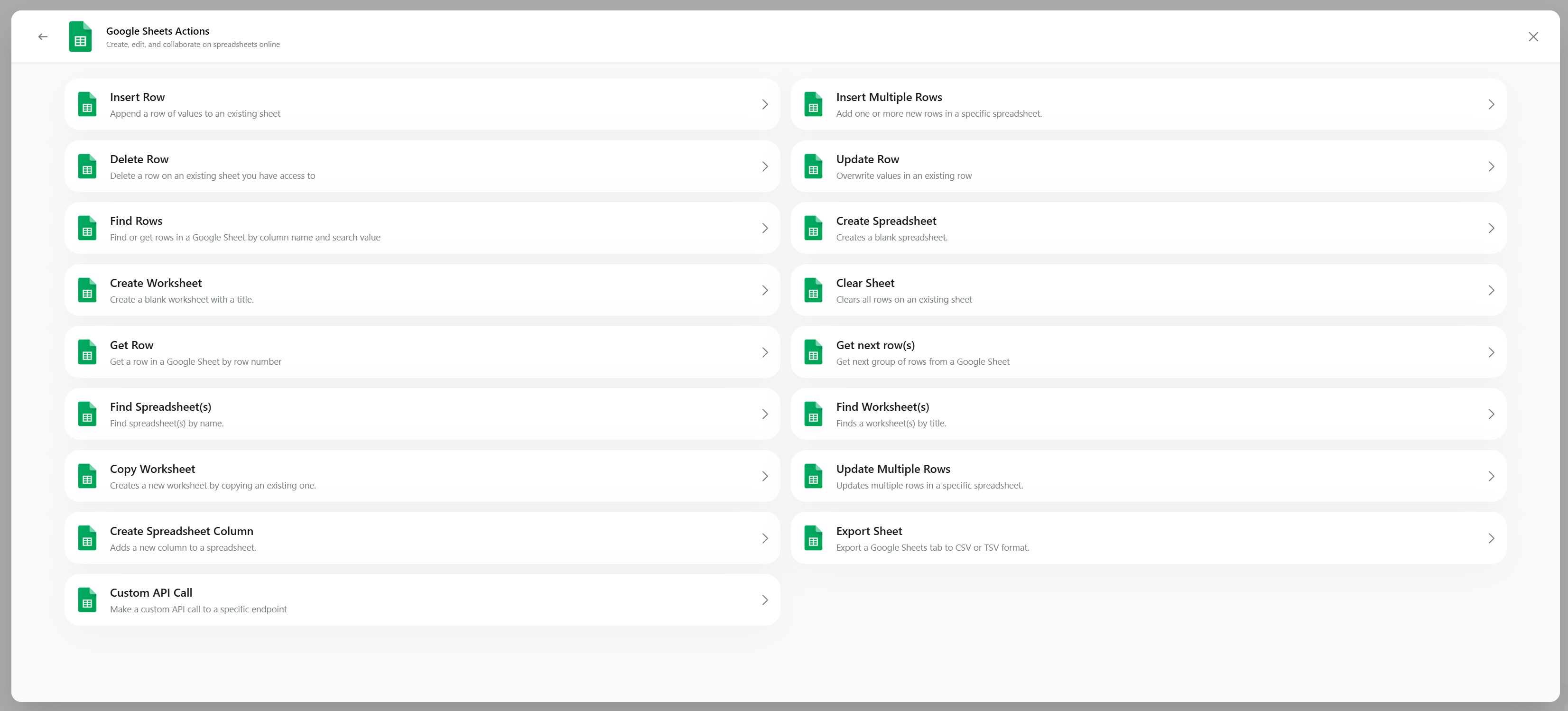 google sheets actions