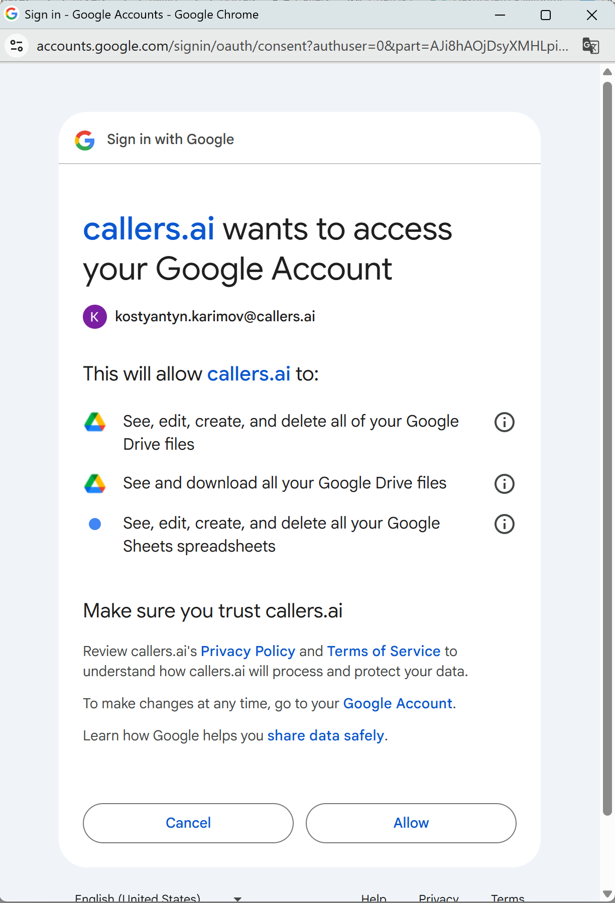 google sheets auth