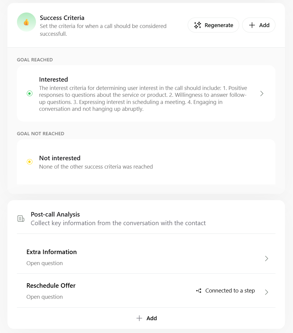 post-call analysis tab