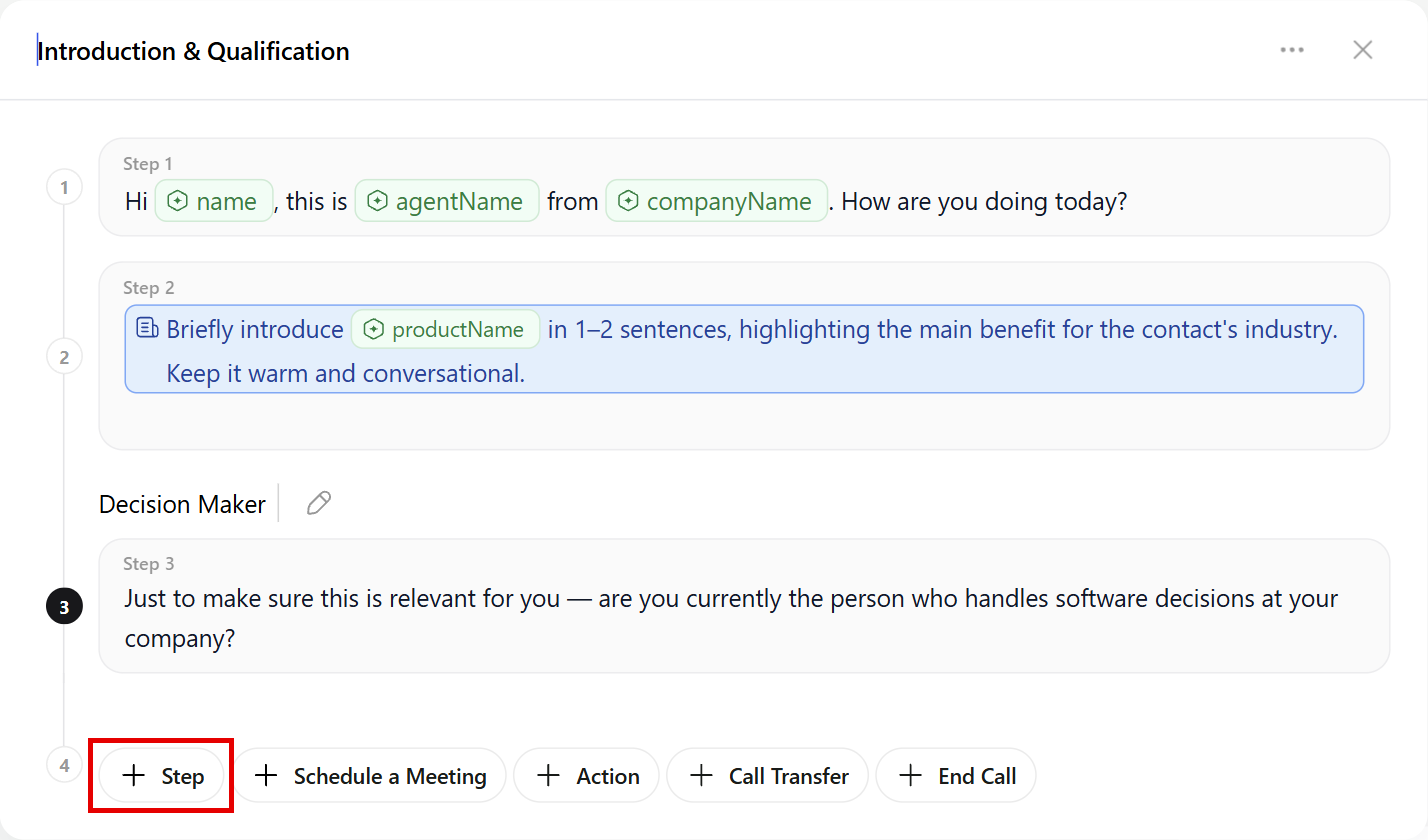 A script node with the Step button highlighted