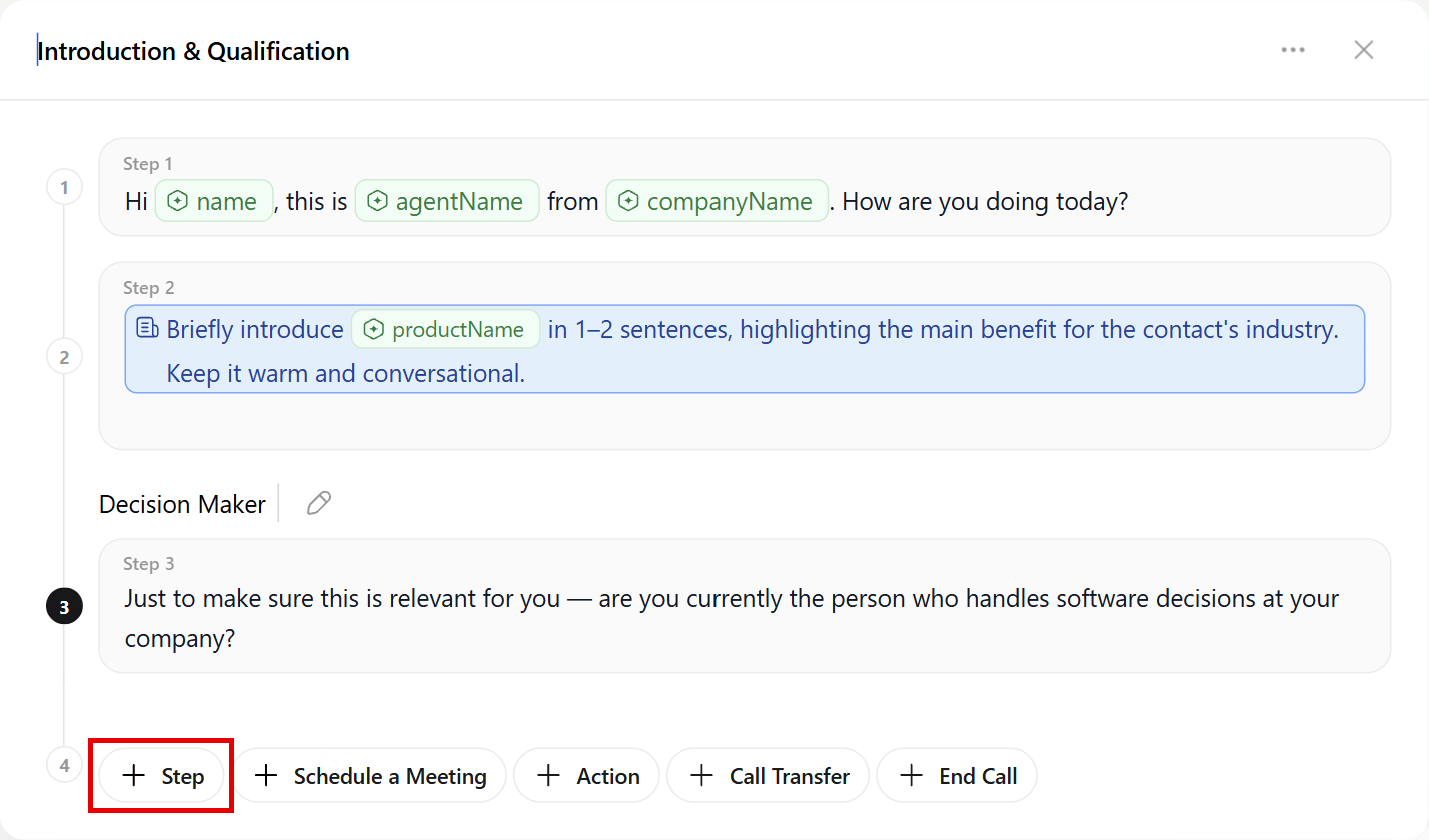 A script node with the Step button highlighted