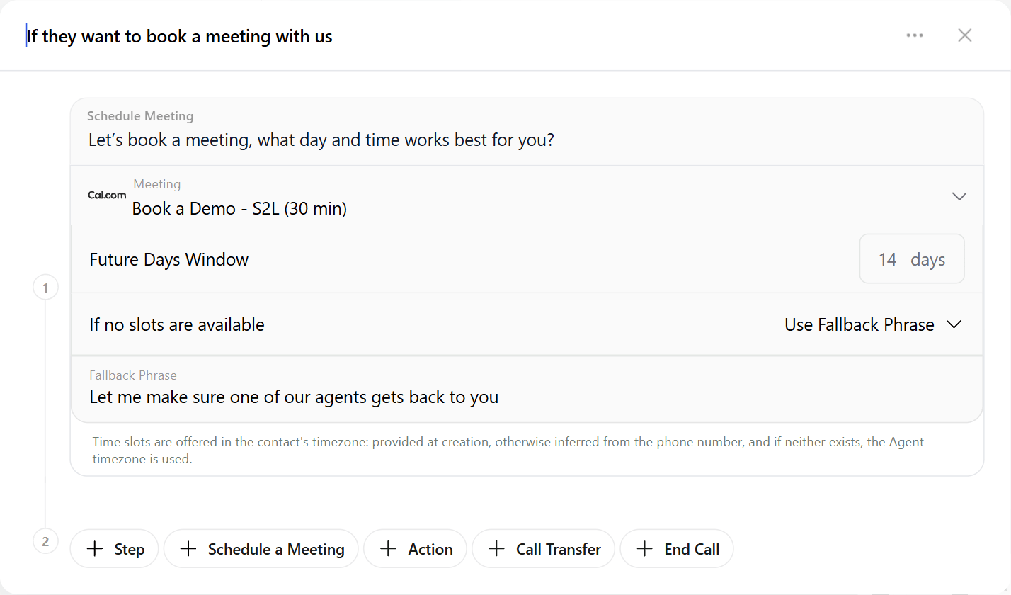 A Schedule Meeting step in a script node