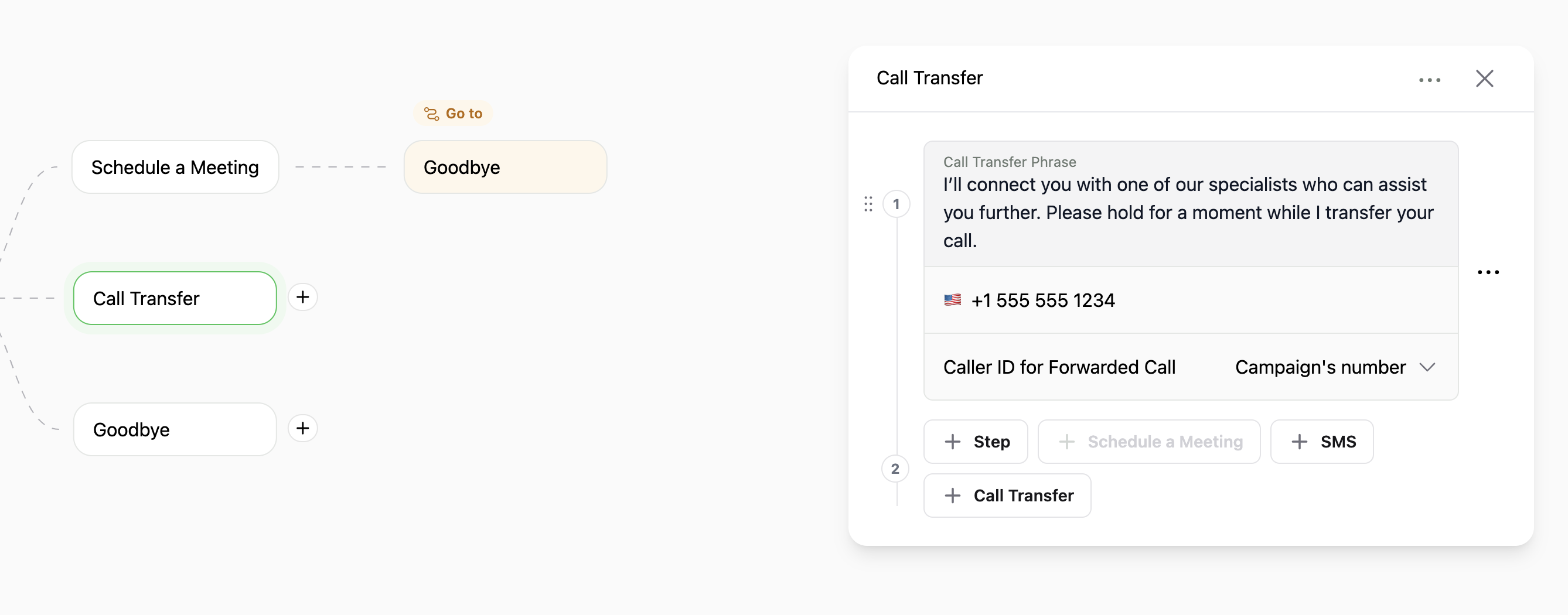 Forwarding a call with a step