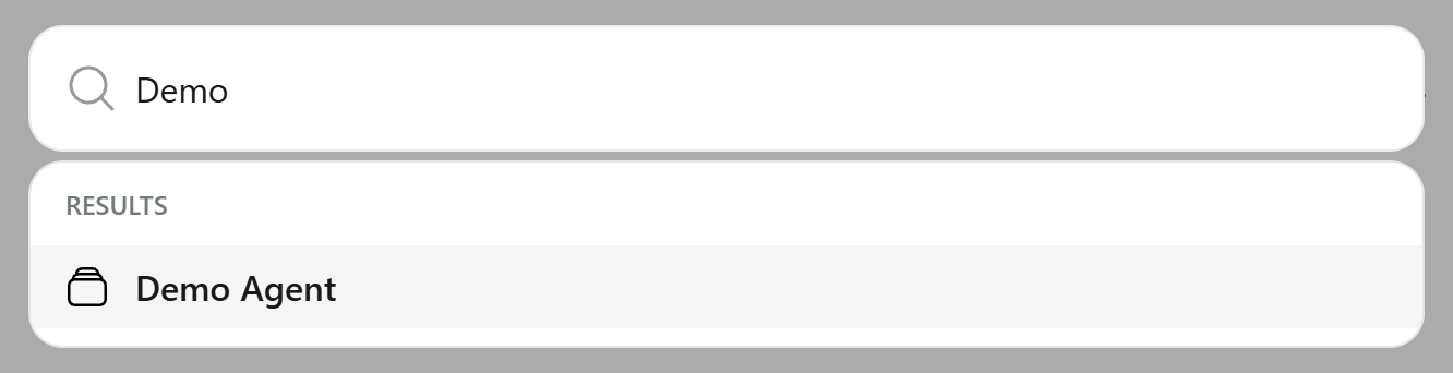 The Global Search window with a query and an agent in the results