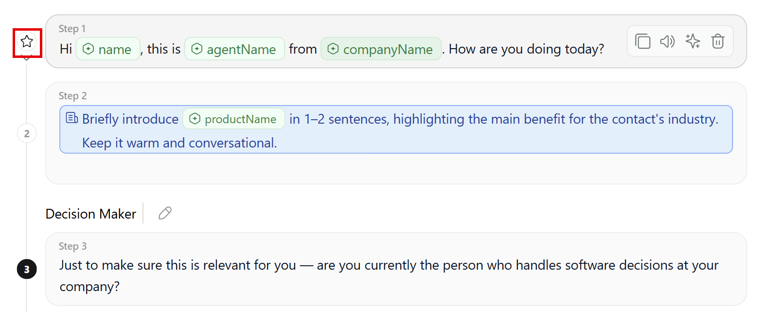 A step with the star next to its number, and a step below it that already has the Decision Maker key question