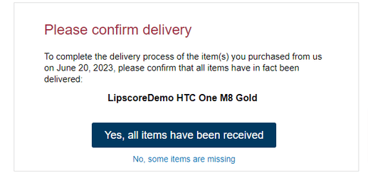 Delivery confirmation email