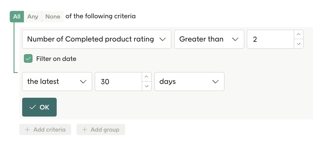 Filtering the criteria