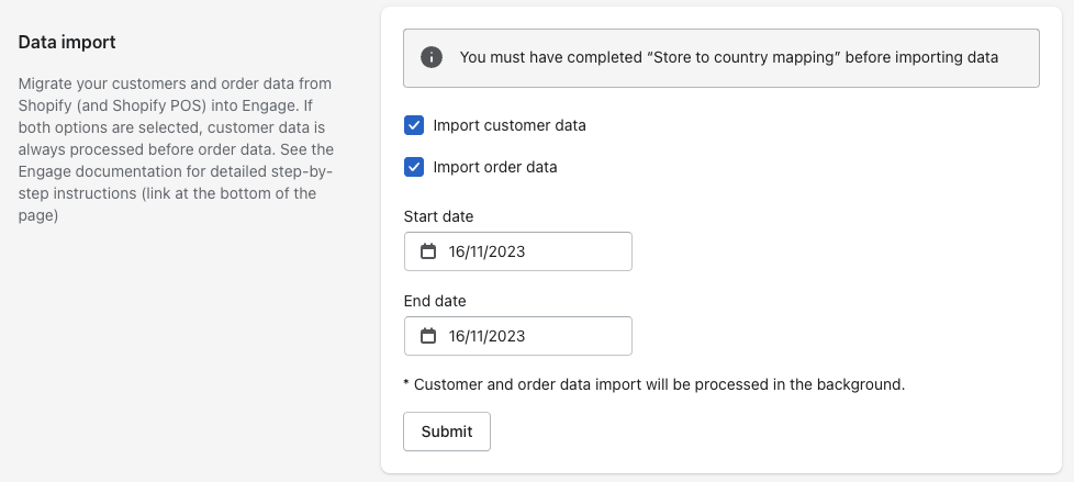 Import order data