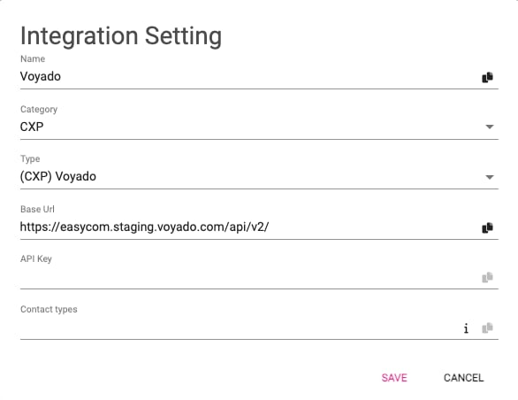 Integration settings