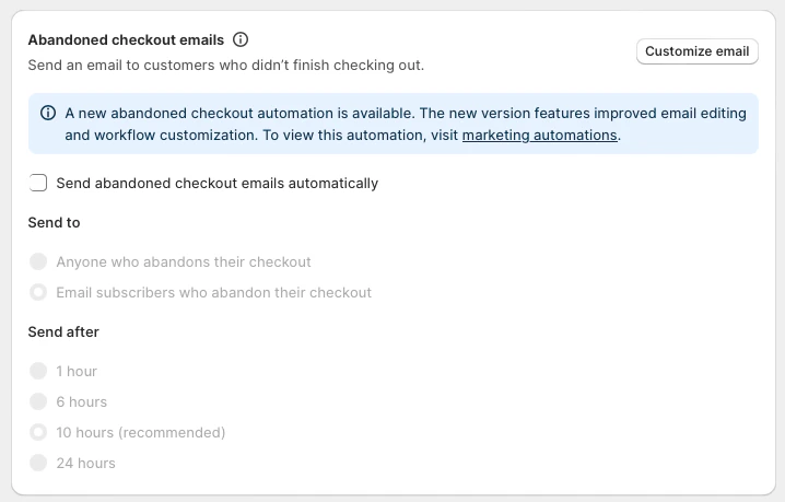 Abandoned checkout emails