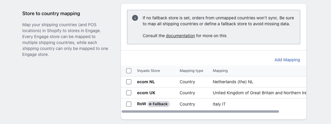Store to country mapping