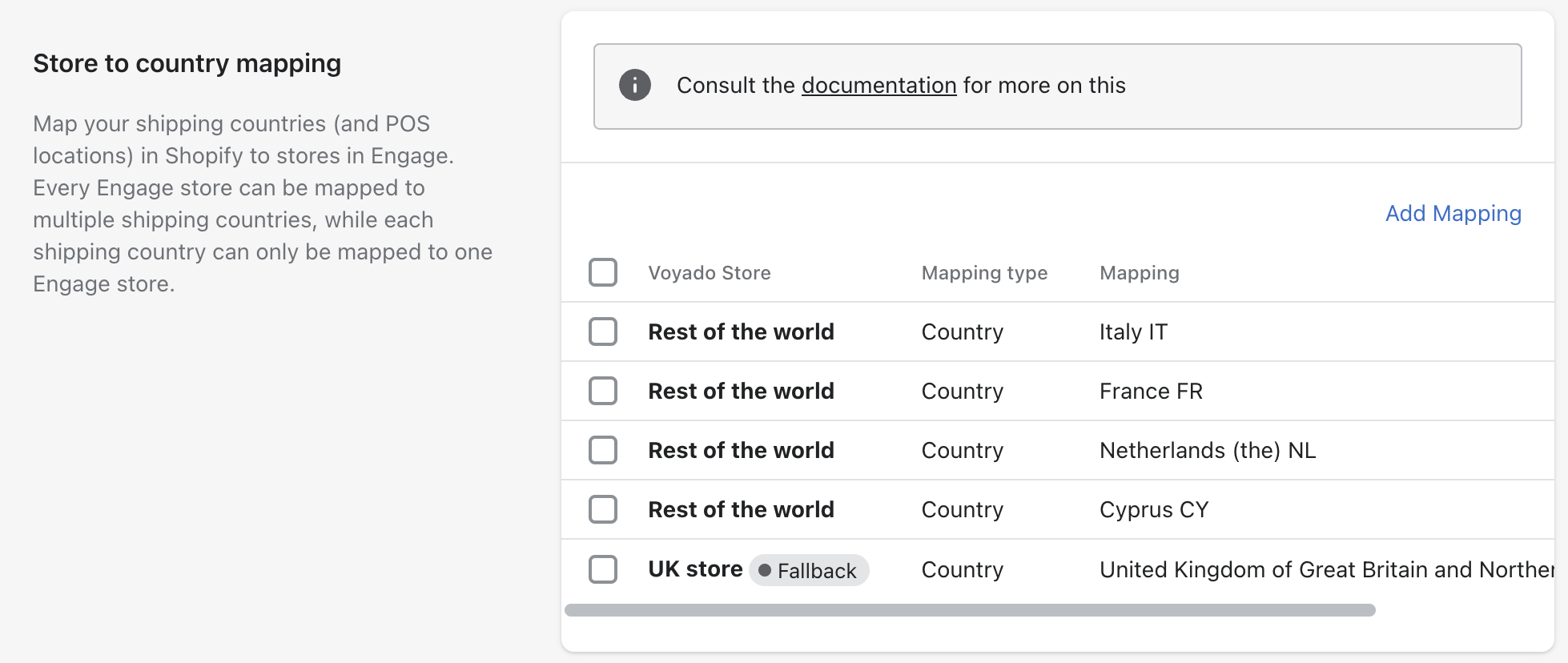 Store to Country Mapping already filled in