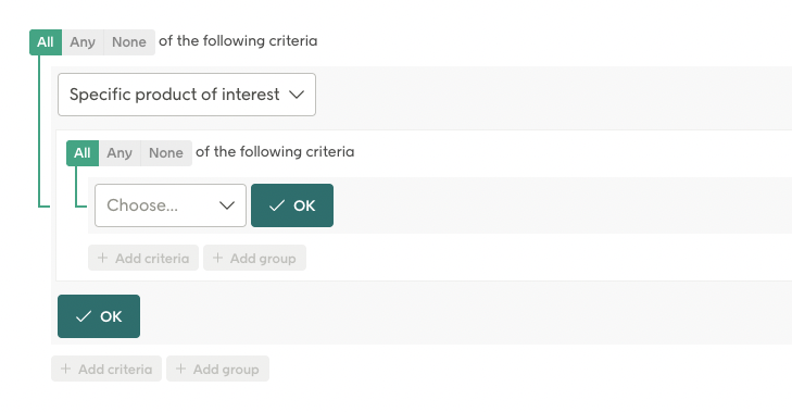 Screenshot of Engage showing how the aggregated row values can be used as a search parameter