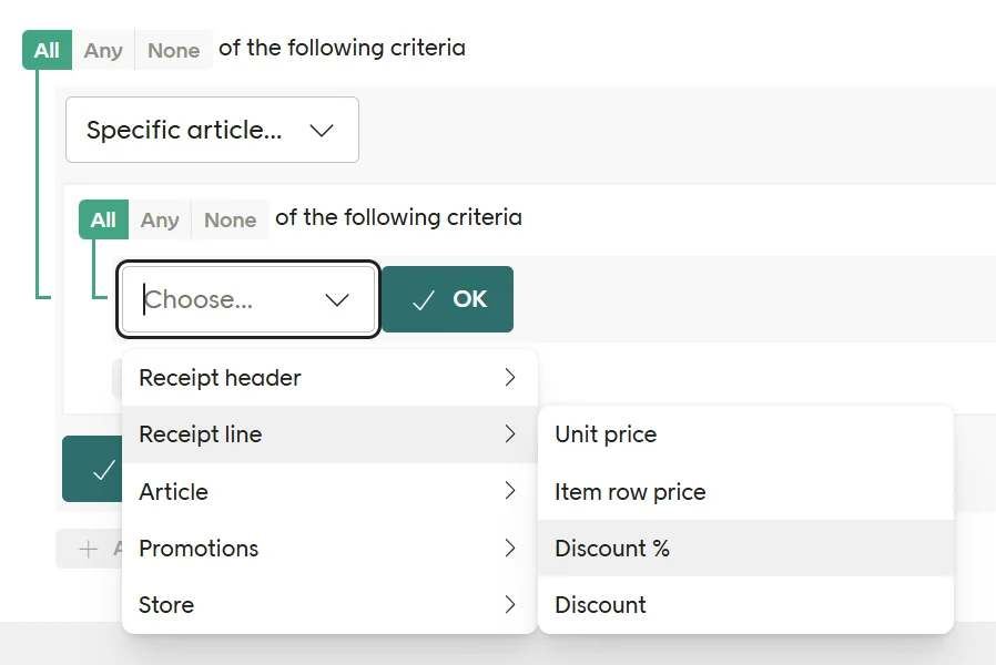 Screenshot of Engage showing how the aggregated row values can be used as a search parameter
