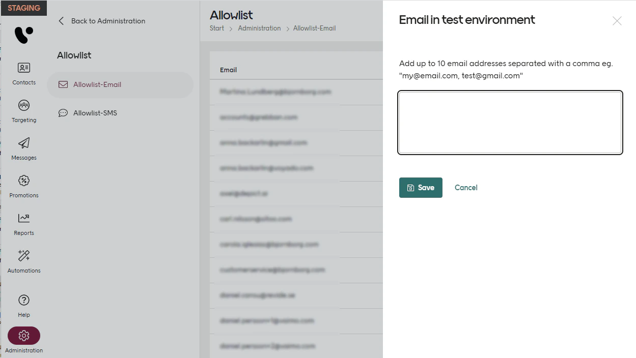 Configure email allowlist