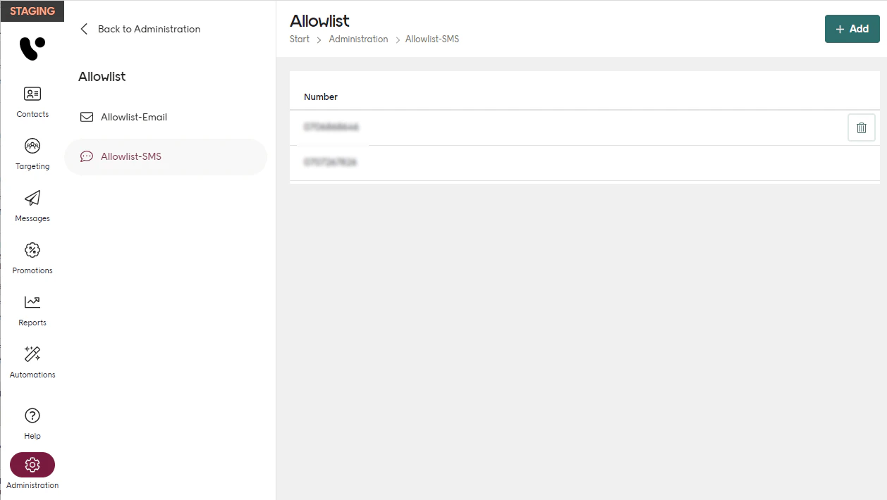 Show SMS allowlist