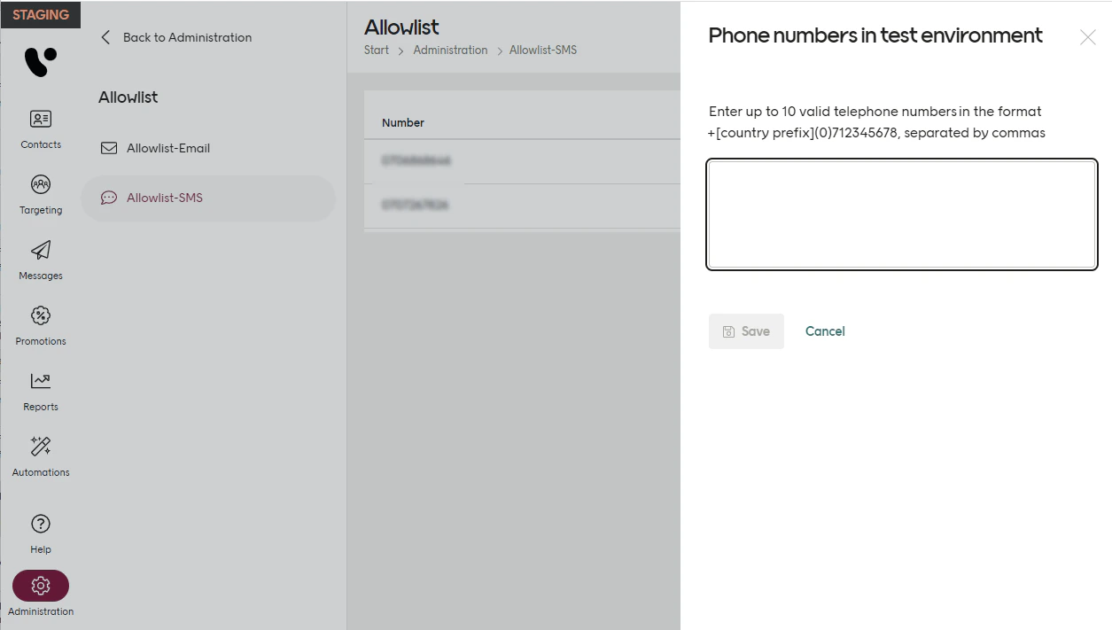 Configure SMS allowlist