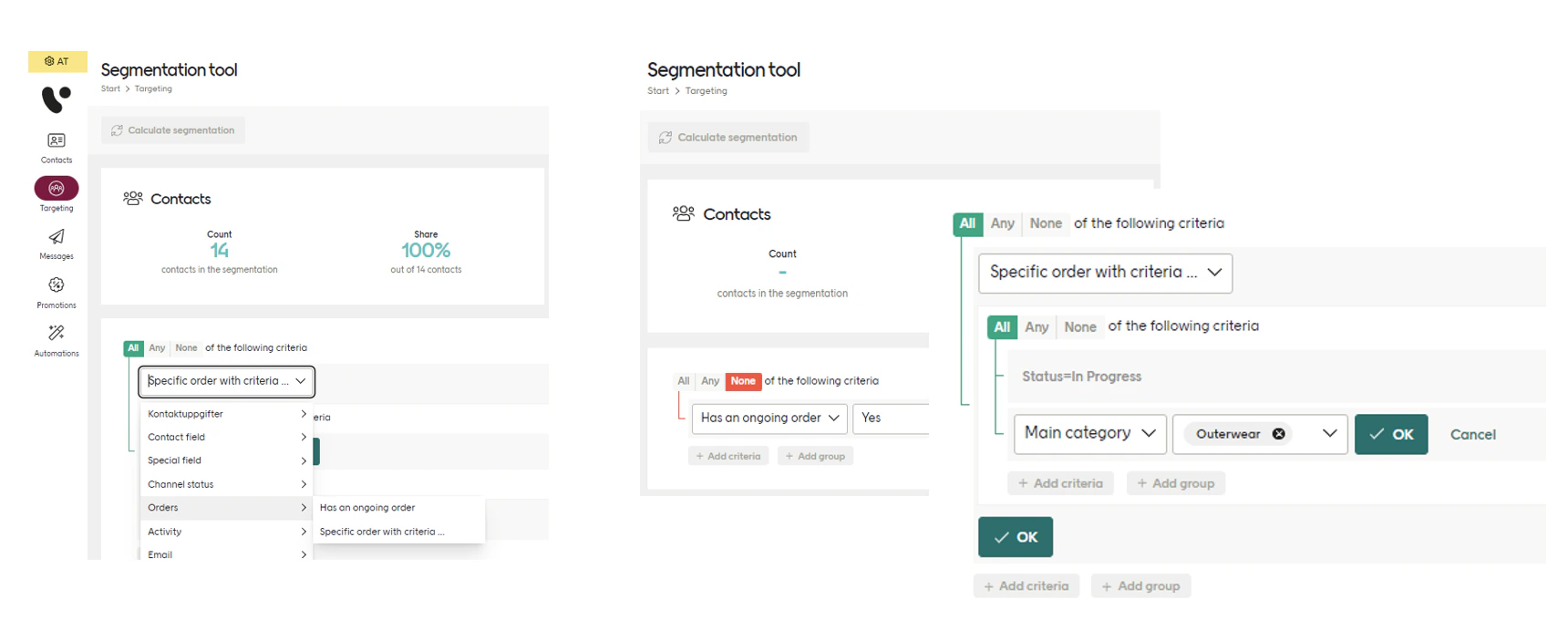 Segmentation of orders