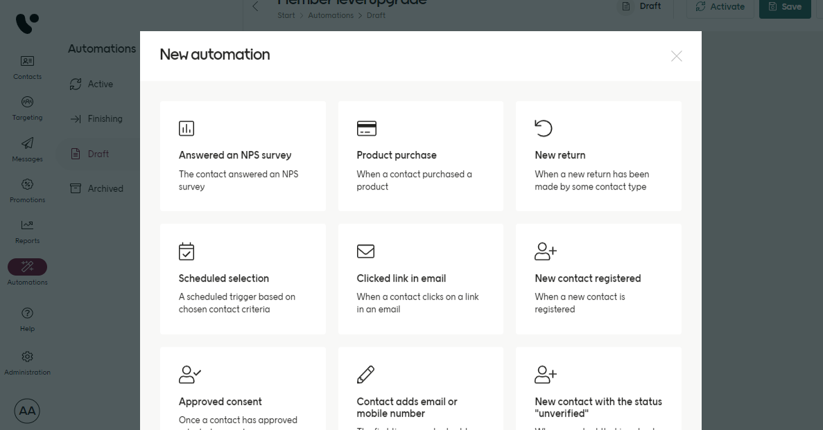 The triggers available