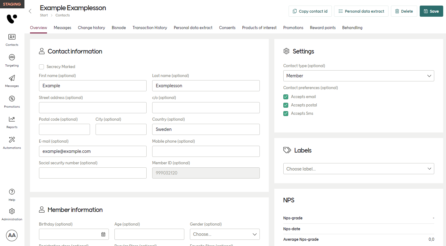 The contact card in the Engage UI