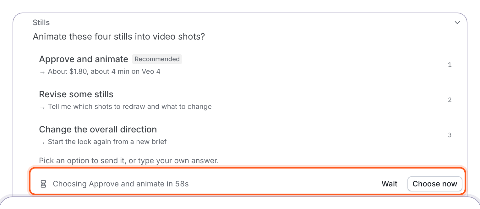 A question counting down to a recommended answer, with Wait and Choose now buttons.