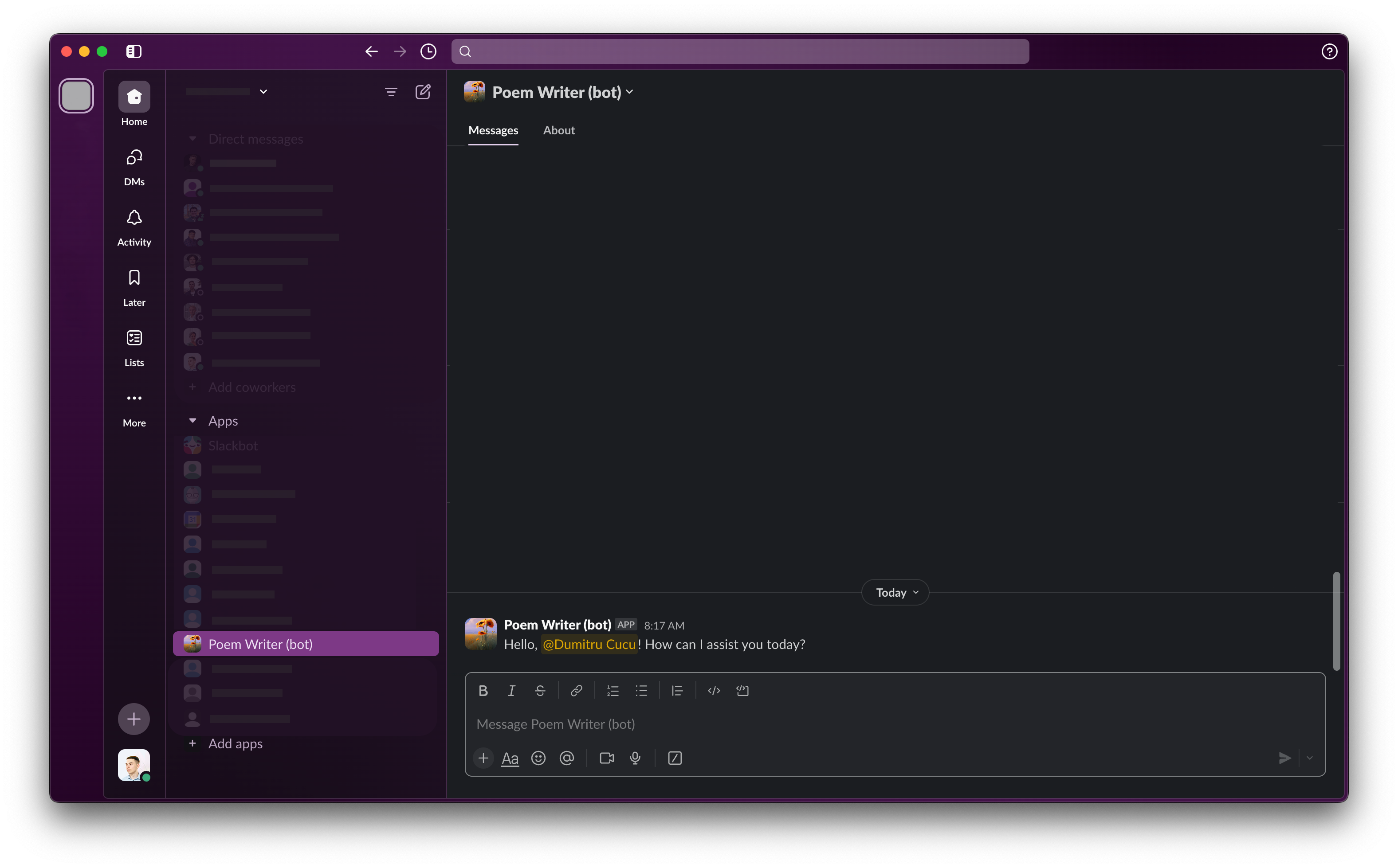 Screenshot of a bot responding to a Direct Message