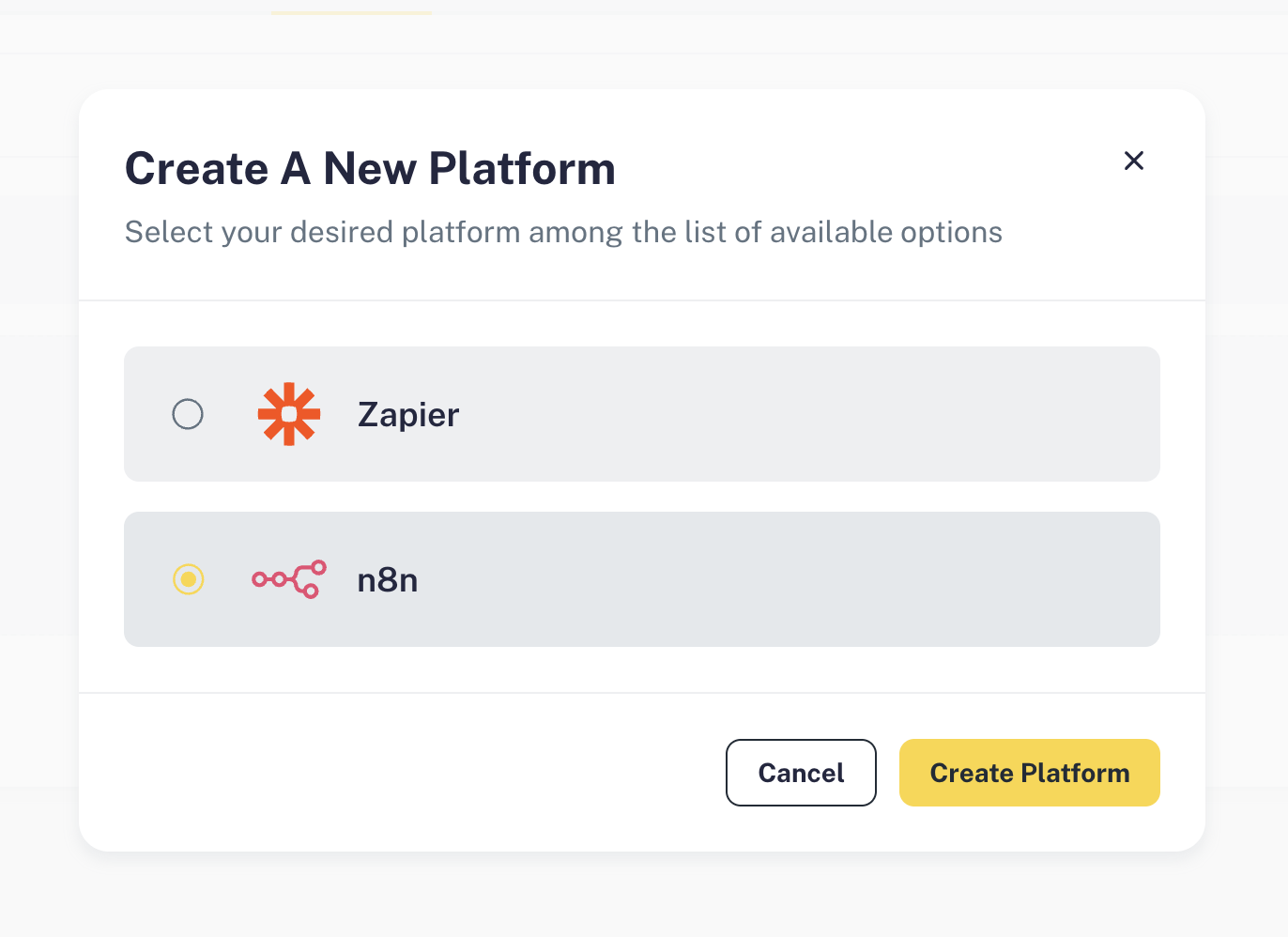Select n8n as the platform type