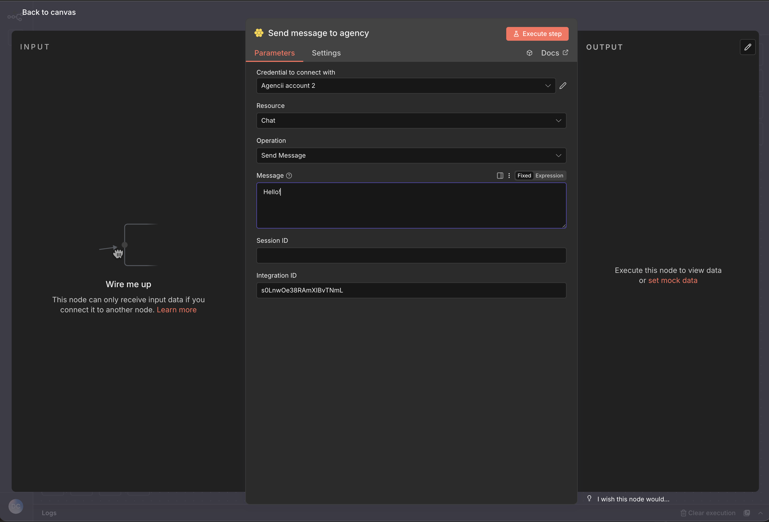 Agencii node details with available actions