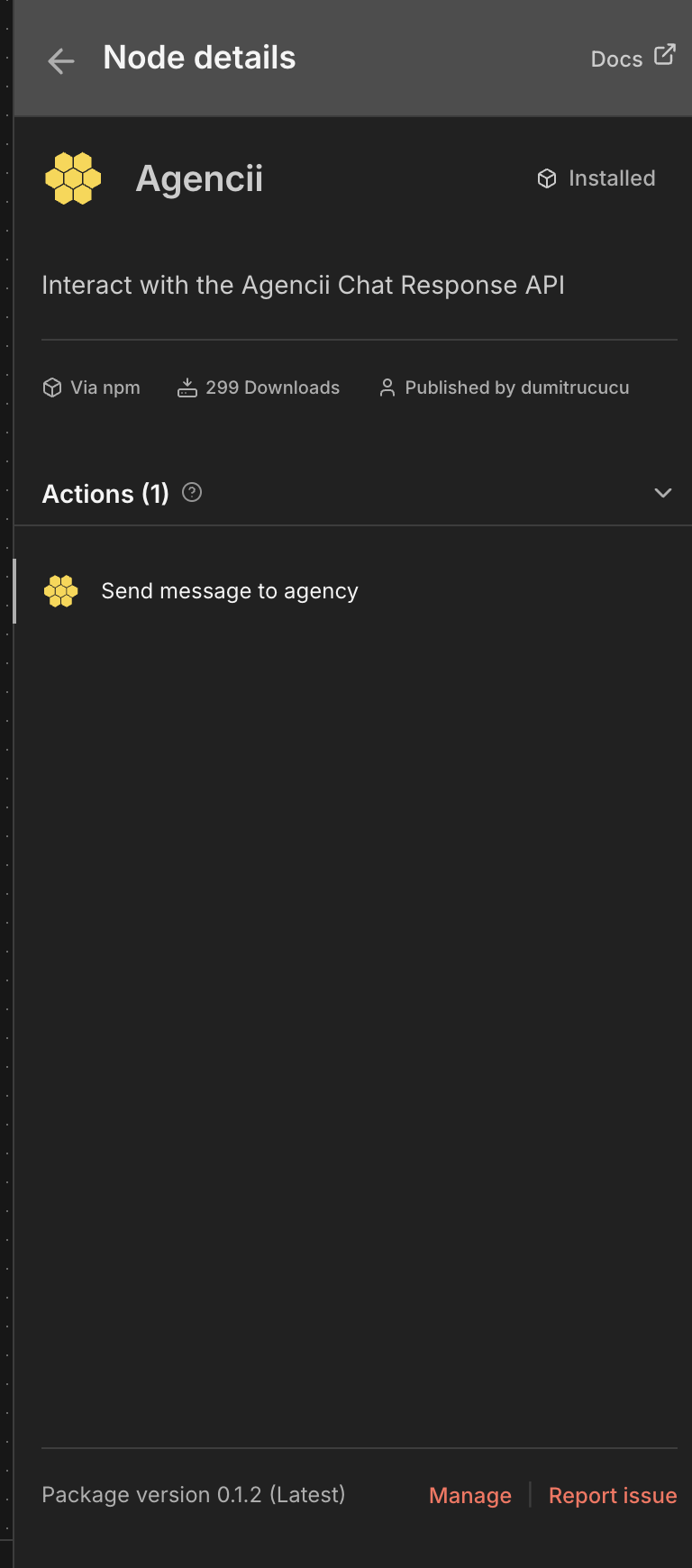 Agencii Send message to agency node with parameters filled in