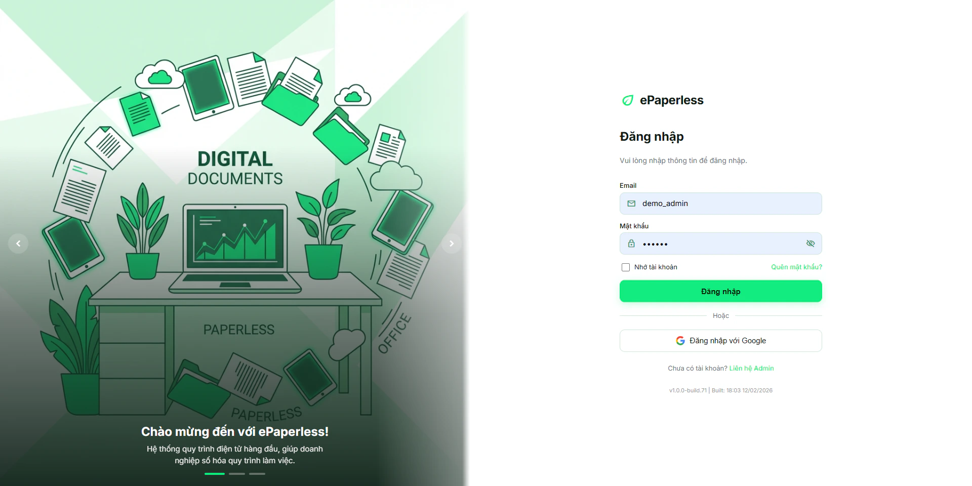 Trang đăng nhập econtractid