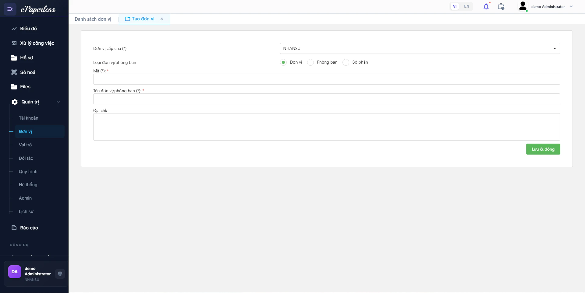 Mã tạo đơn vị