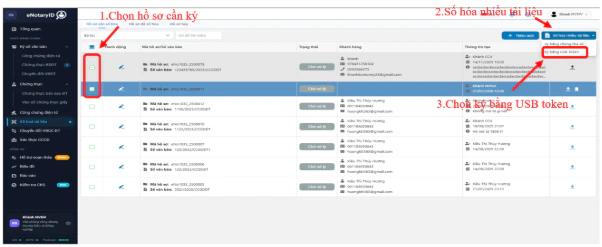 Chọn hồ sơ và thao tác ký USB Token
