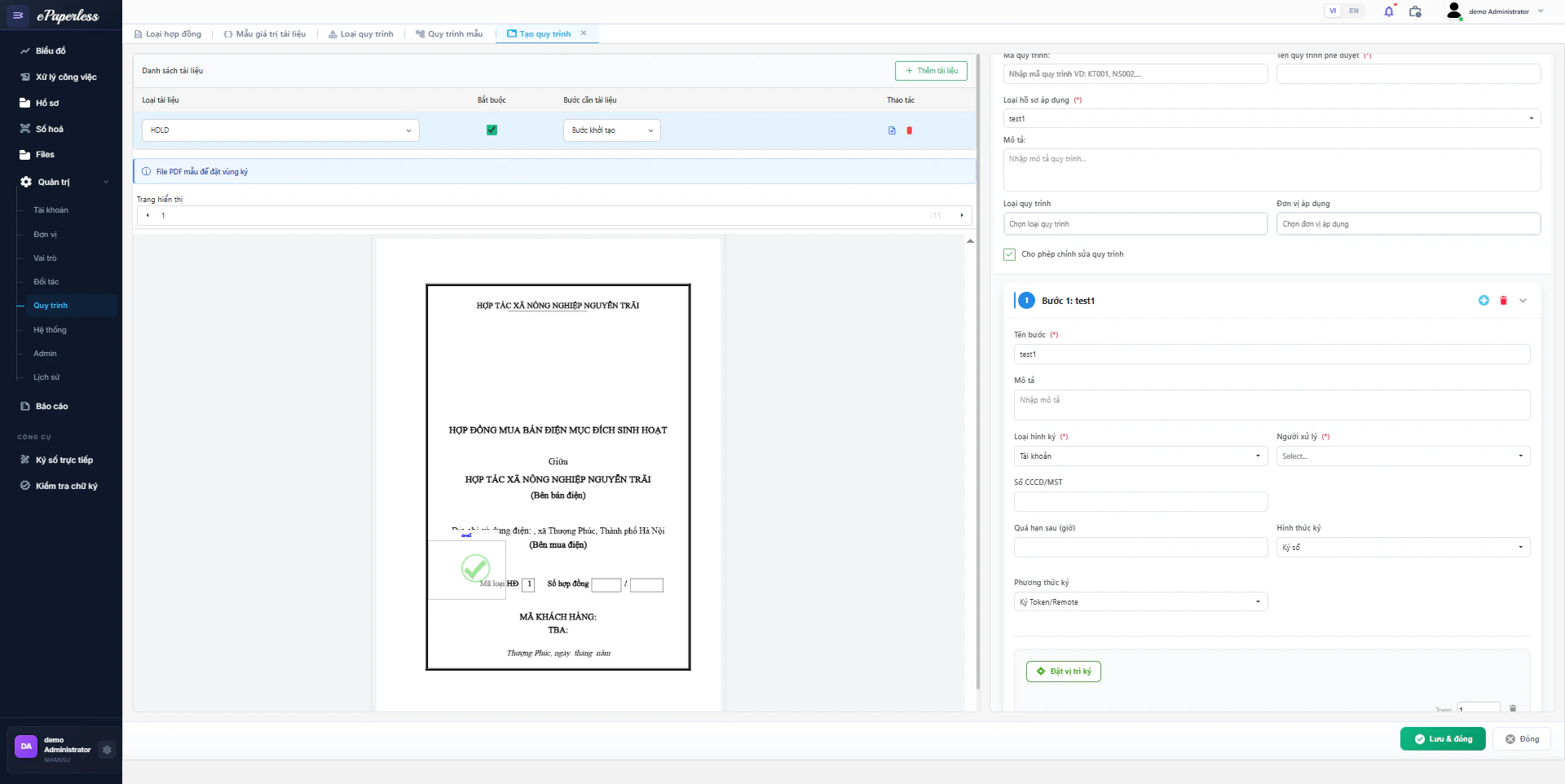 Form tạo quy trình
