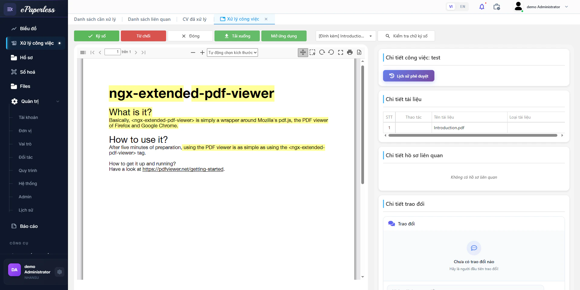 Tab Xử lý Công việc