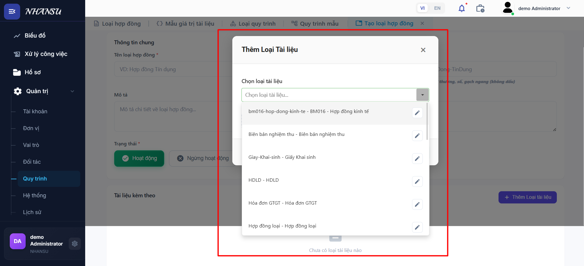 Chọn loại tài liệu từ dropdown