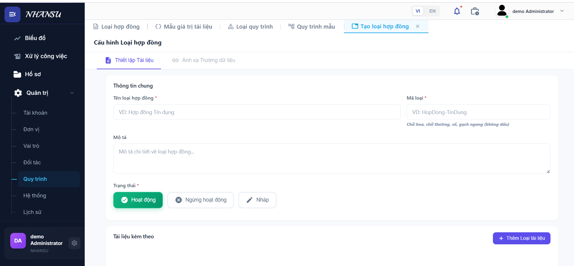 Form tạo loại hợp đồng