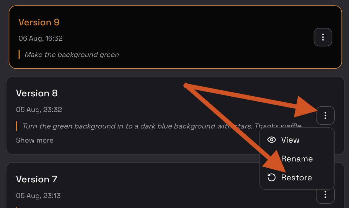 How to restore a previous version