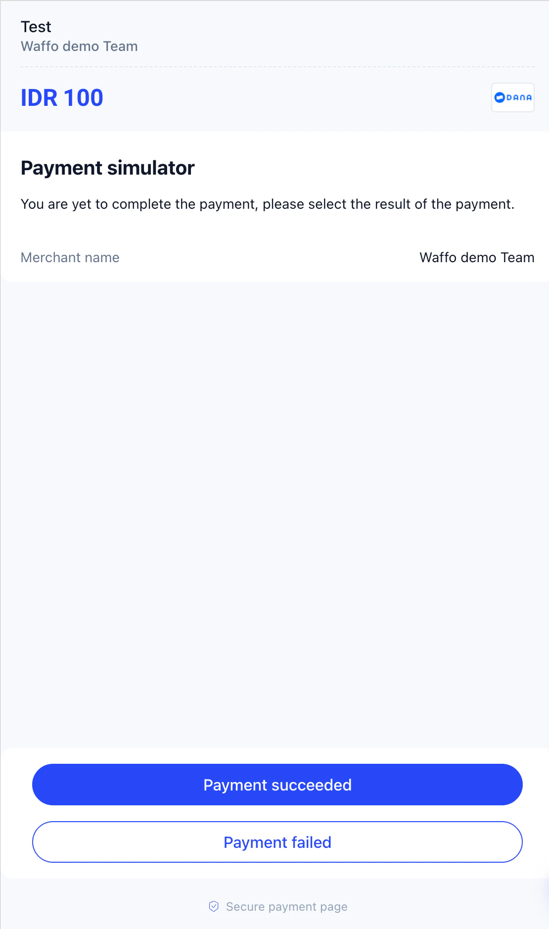 Sandbox payment simulator interface