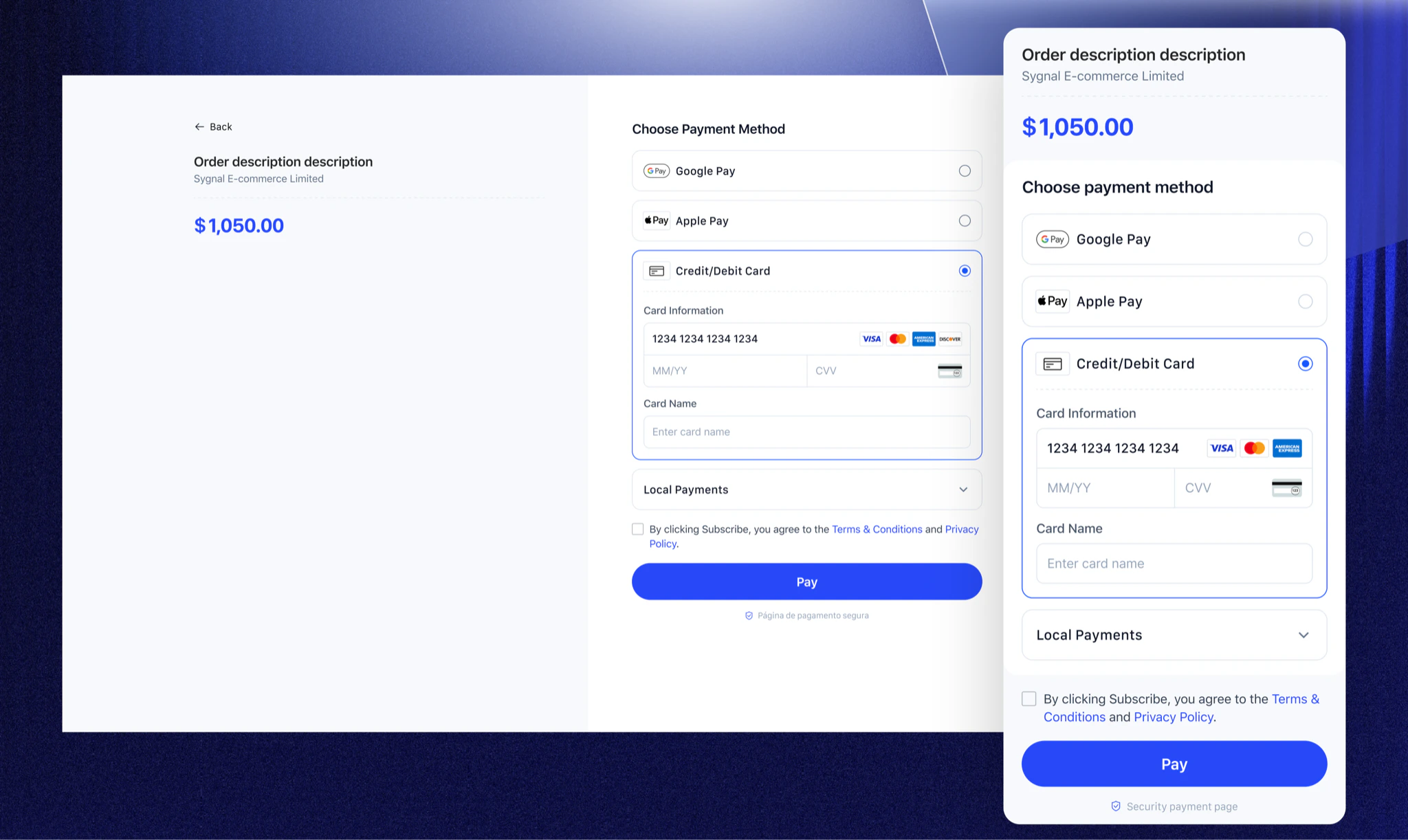 Waffo Embedded Checkout preview showing the checkout embedded inside the merchant's page