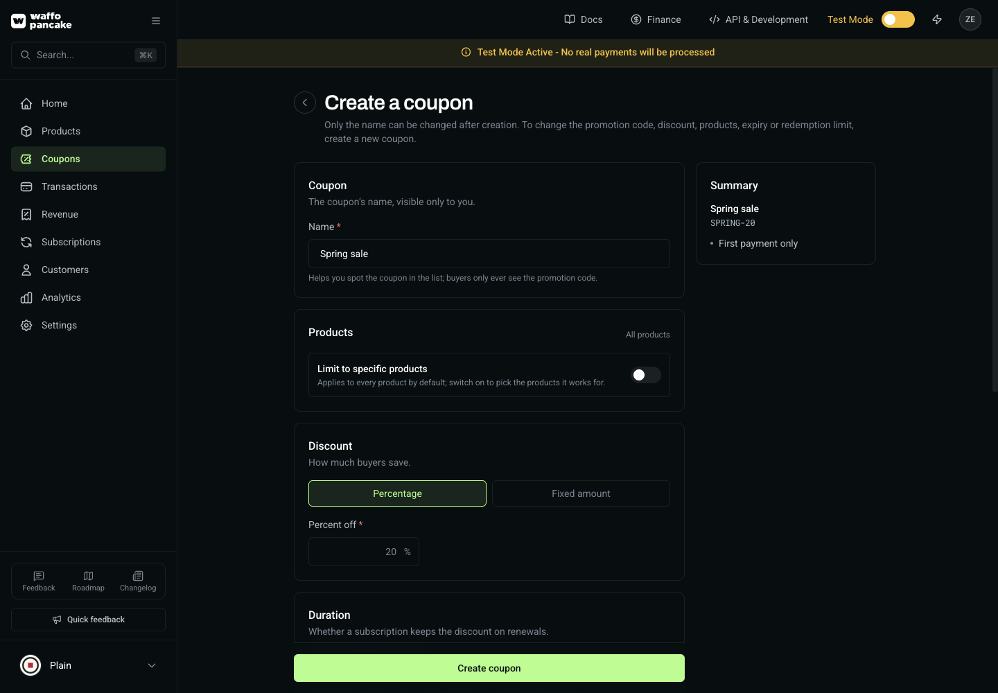 Create coupon