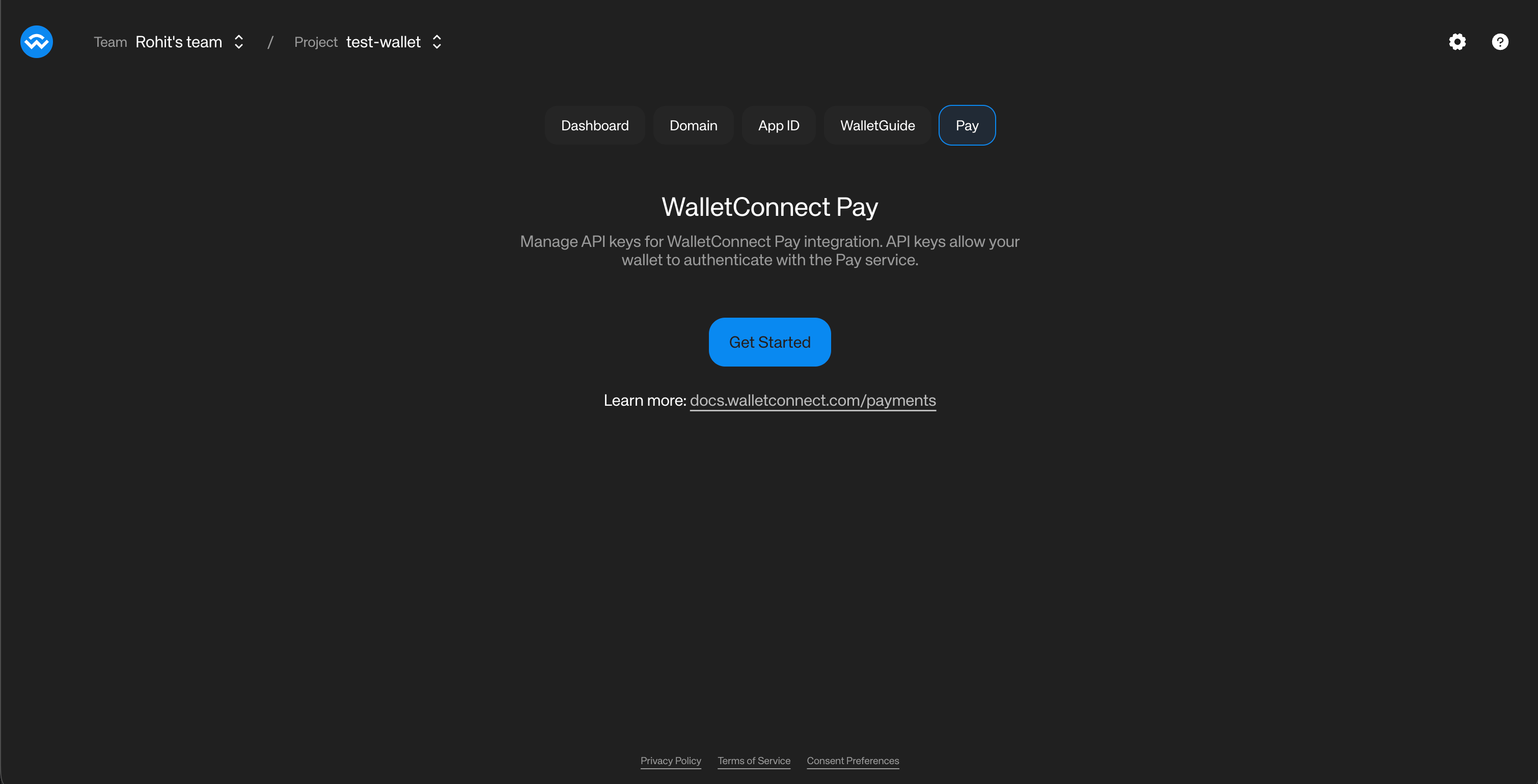 Select the project on WalletConnect Dashboard