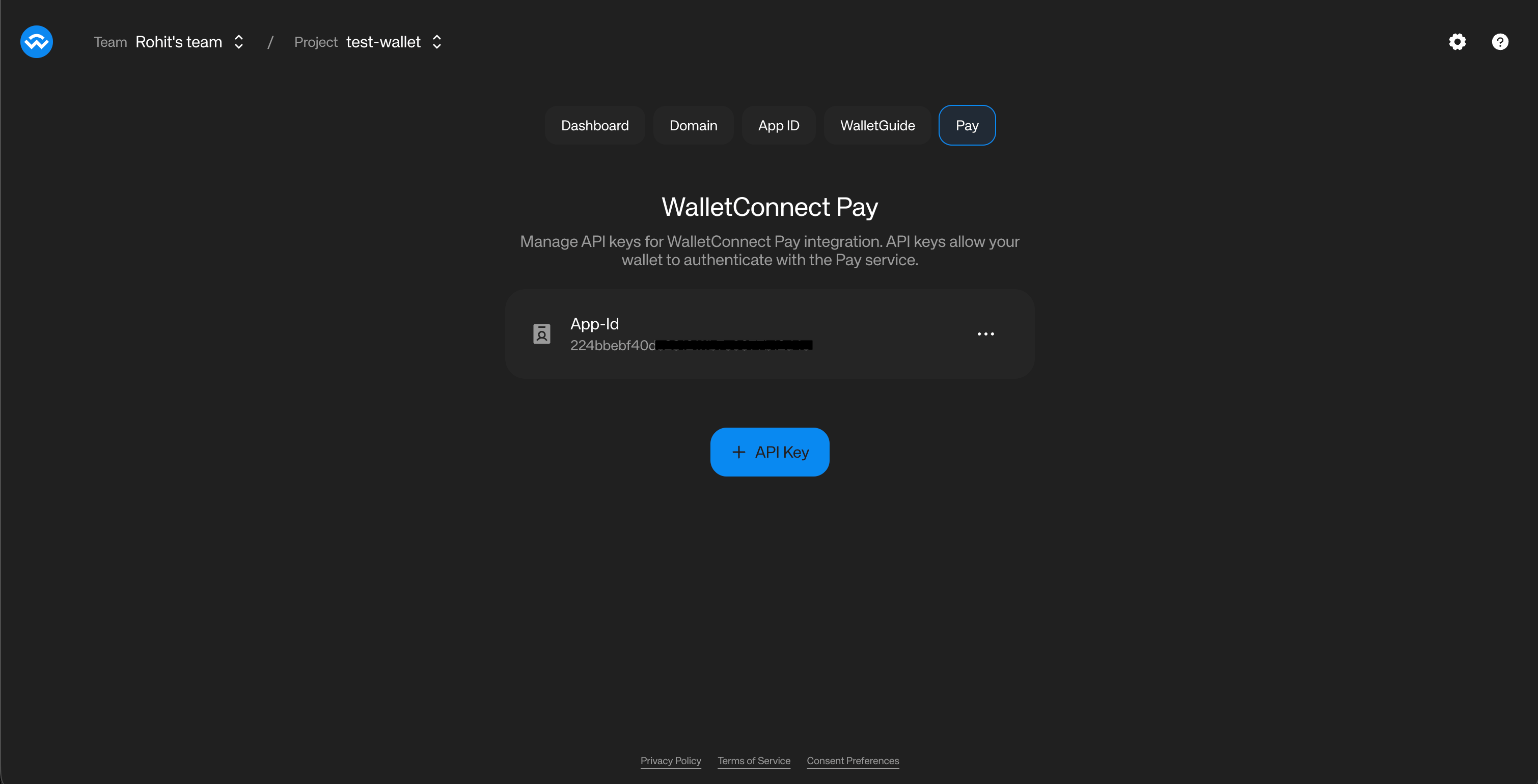 Copy WCP ID from WalletConnect Dashboard