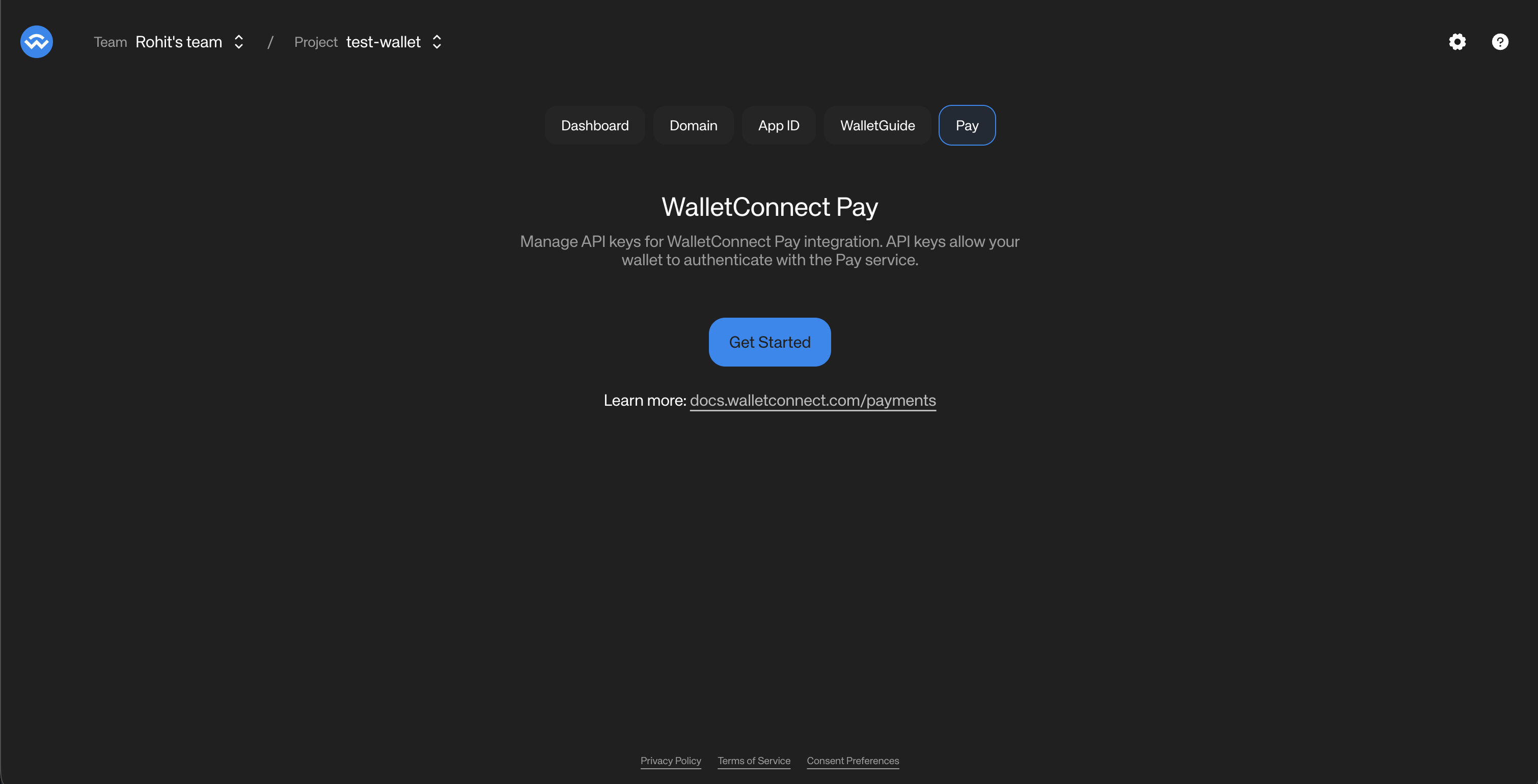 Select the project on WalletConnect Dashboard