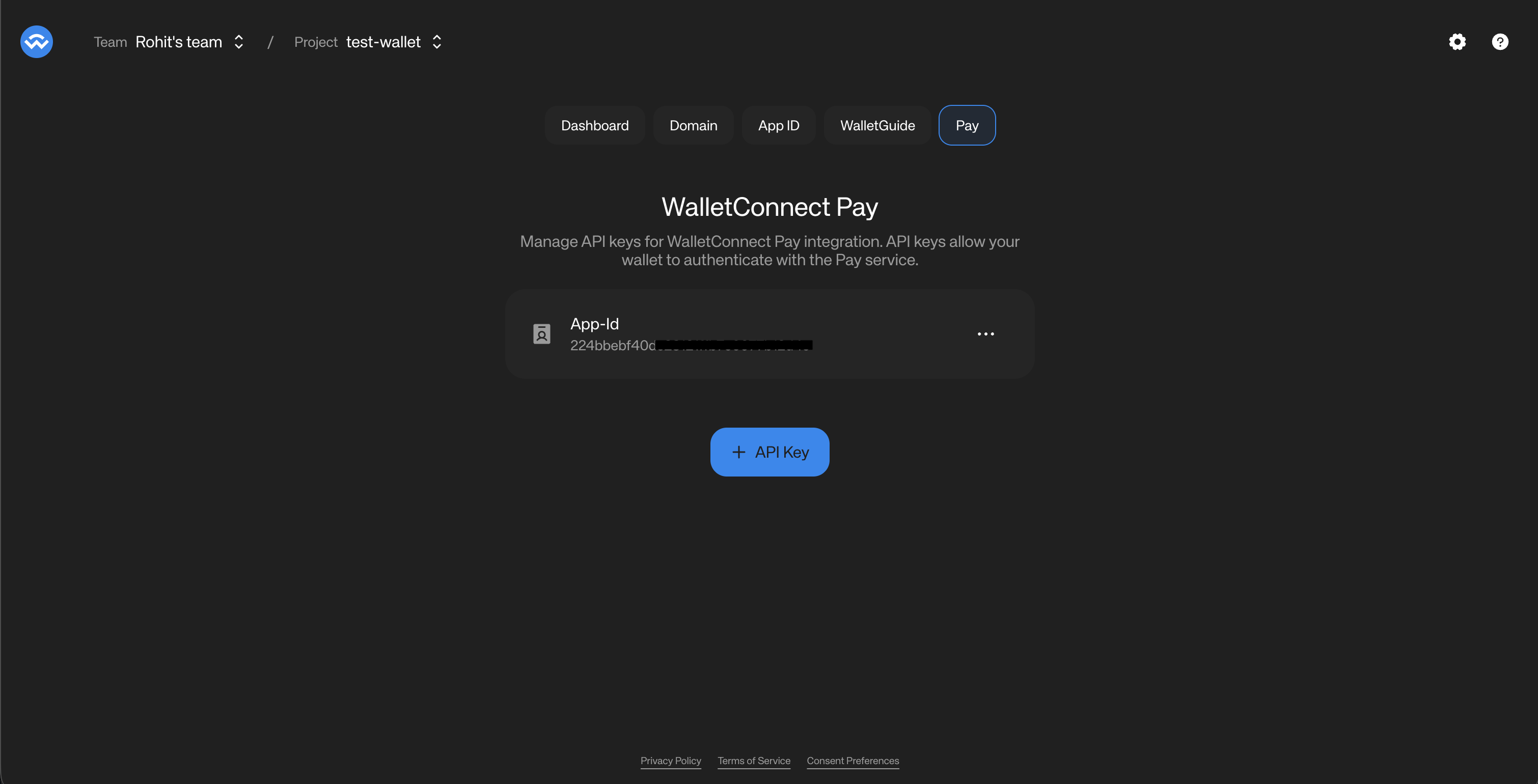 Copy WCP ID from WalletConnect Dashboard