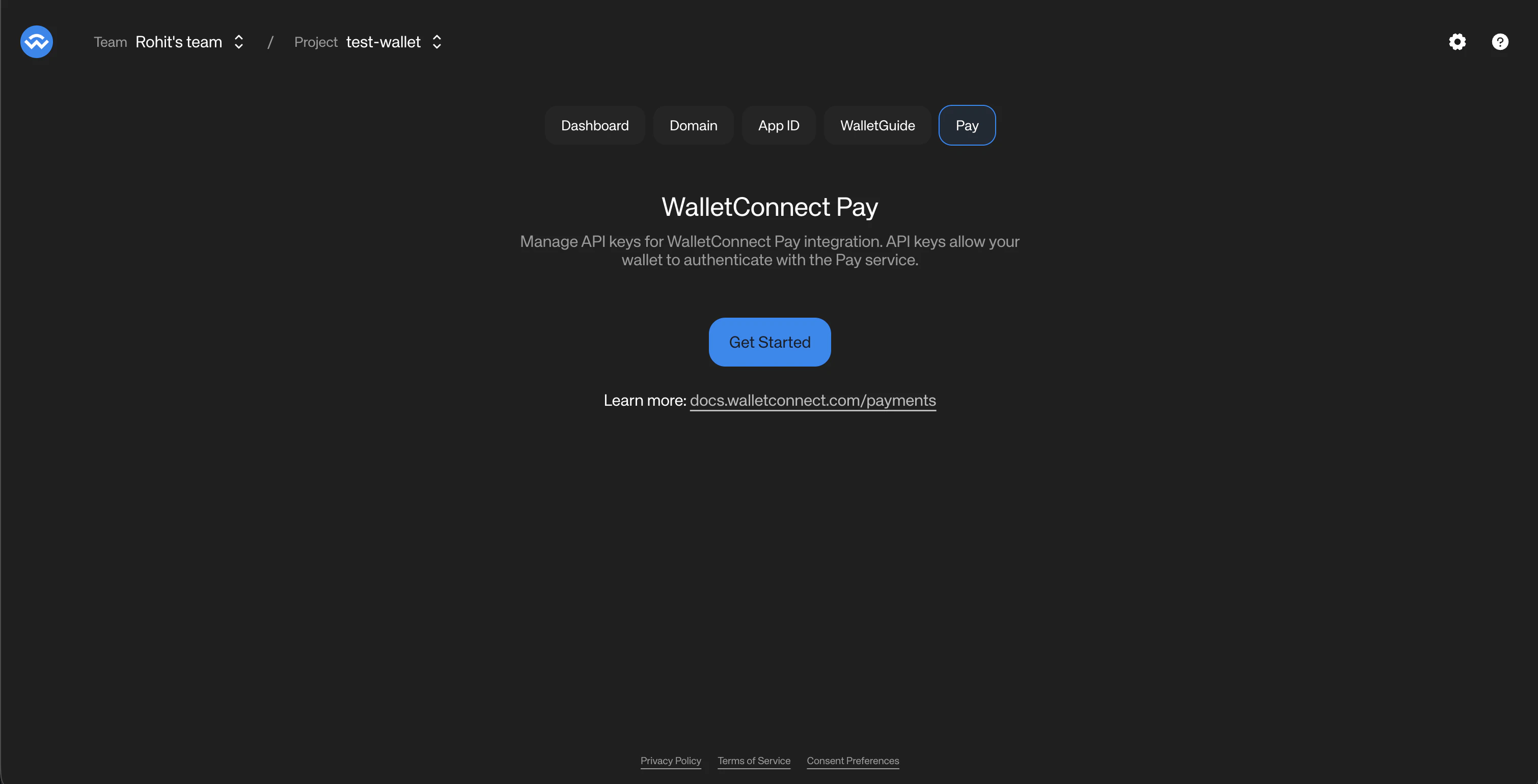 Select the project on WalletConnect Dashboard