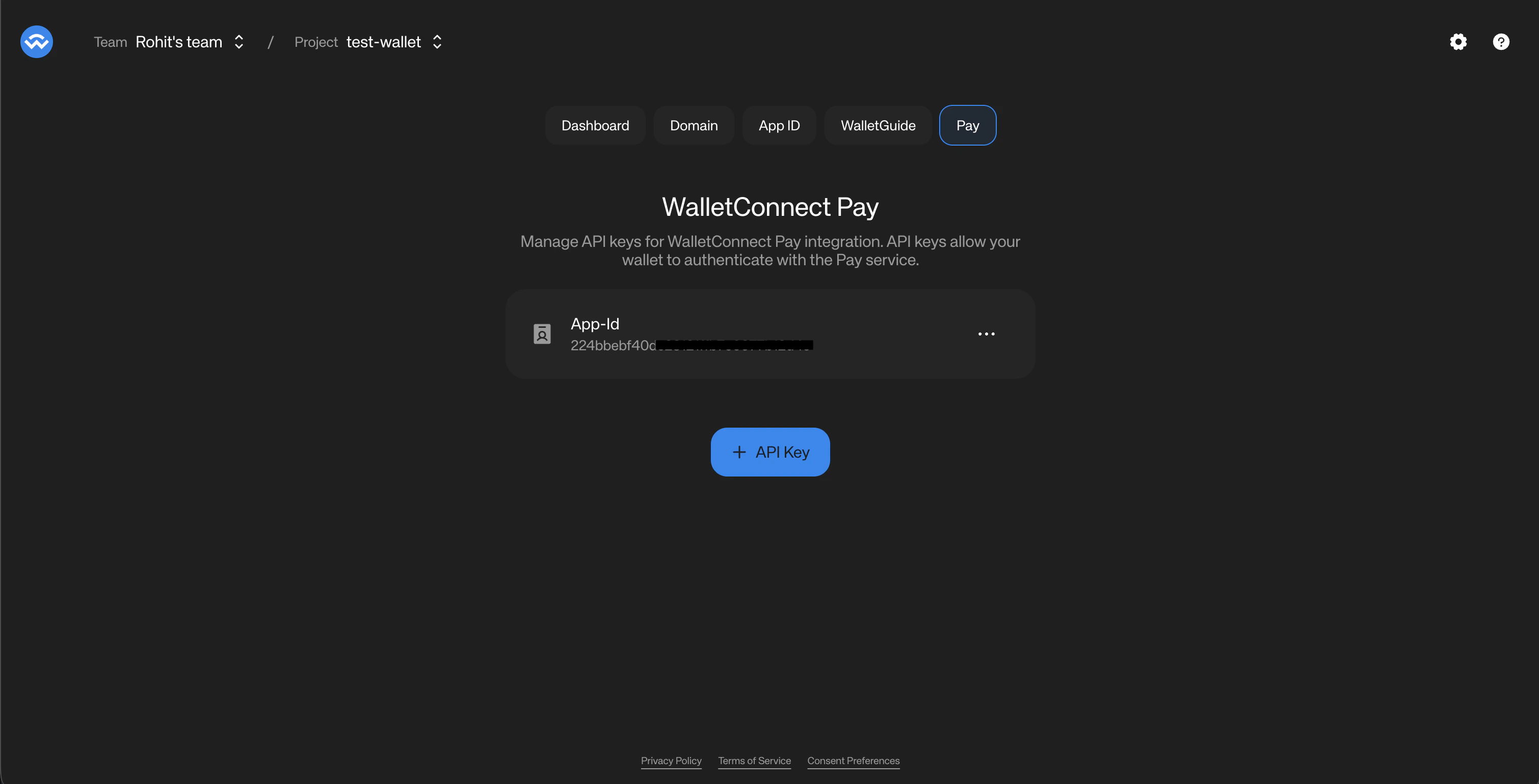 Copy WCP ID from WalletConnect Dashboard